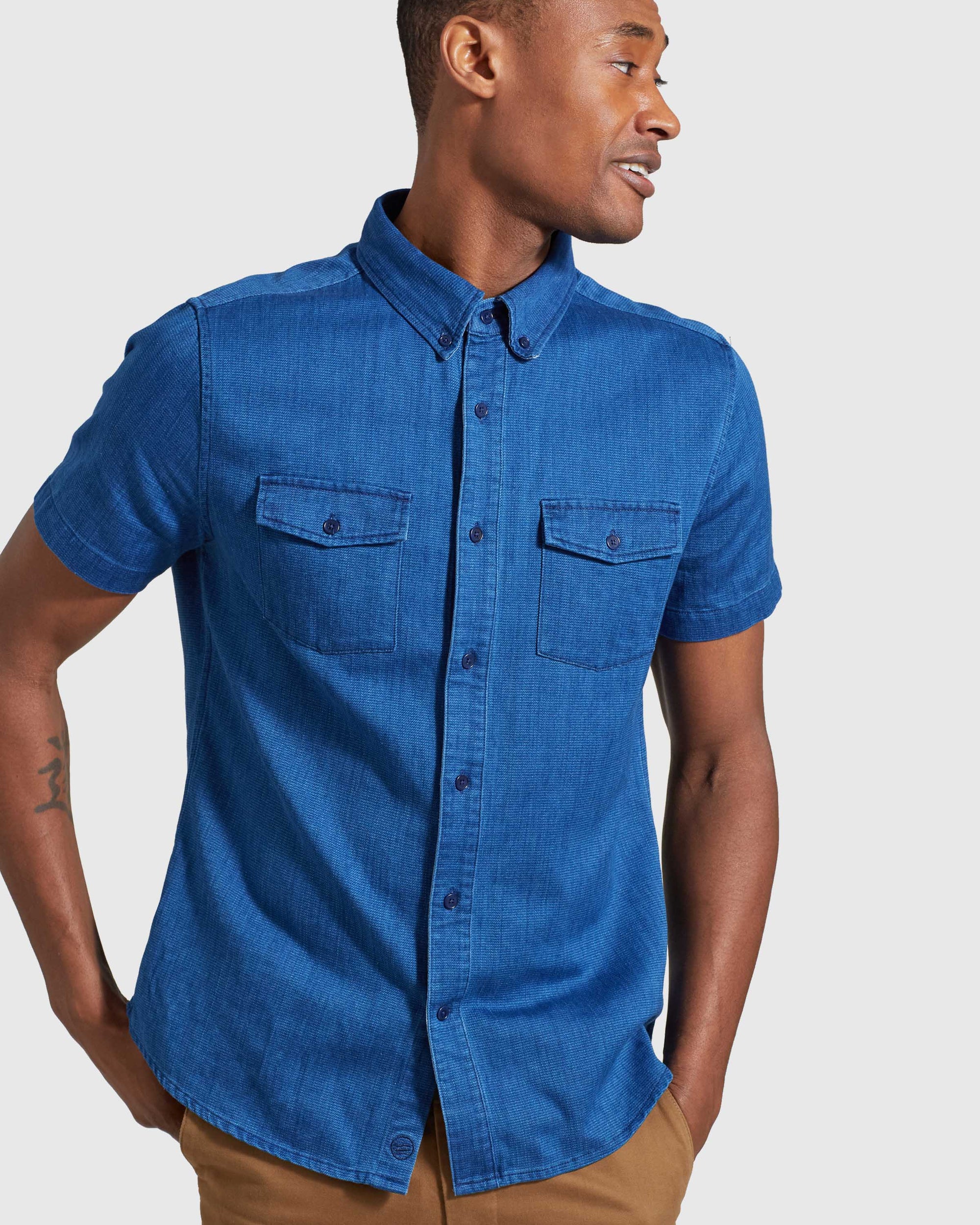 Indigo Short Sleeve Button Down