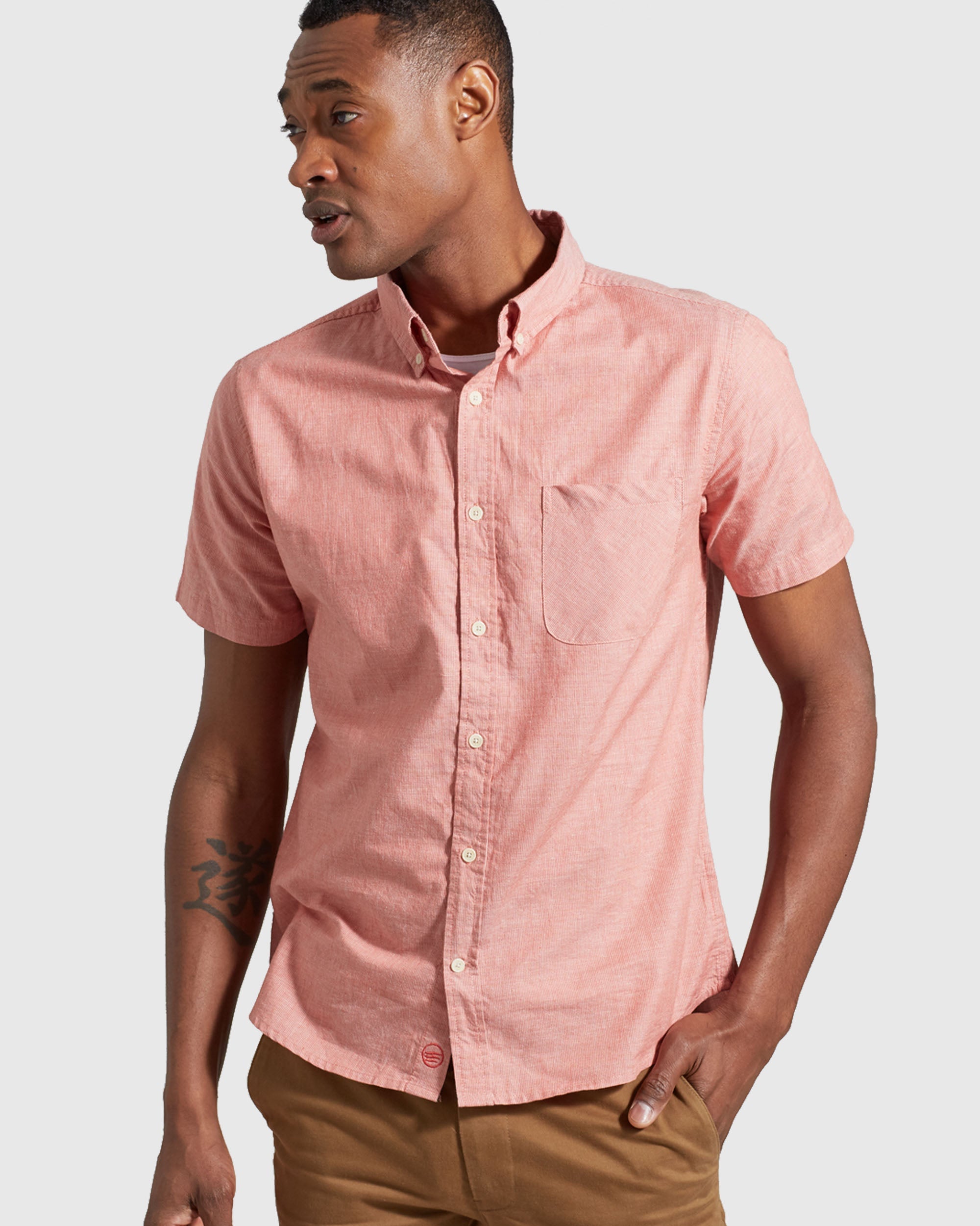 Natural Short Sleeve Button Down