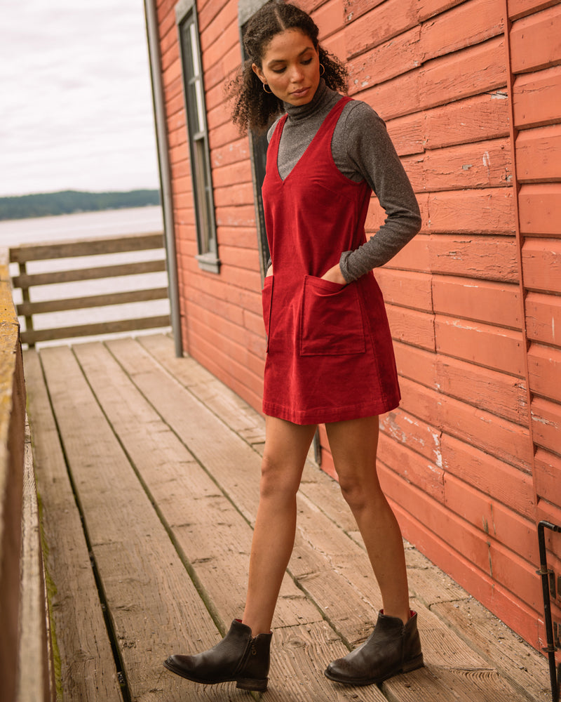 Organic Corduroy V-Neck Mini Dress