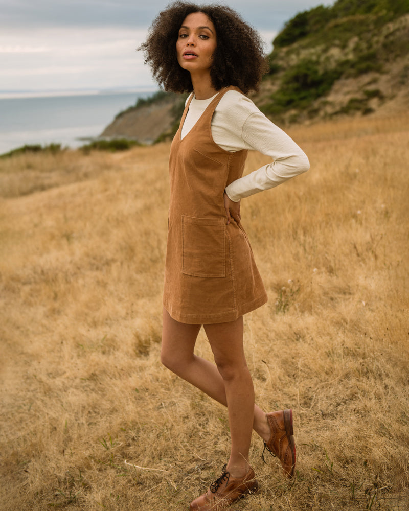 Organic Corduroy V-Neck Mini Dress