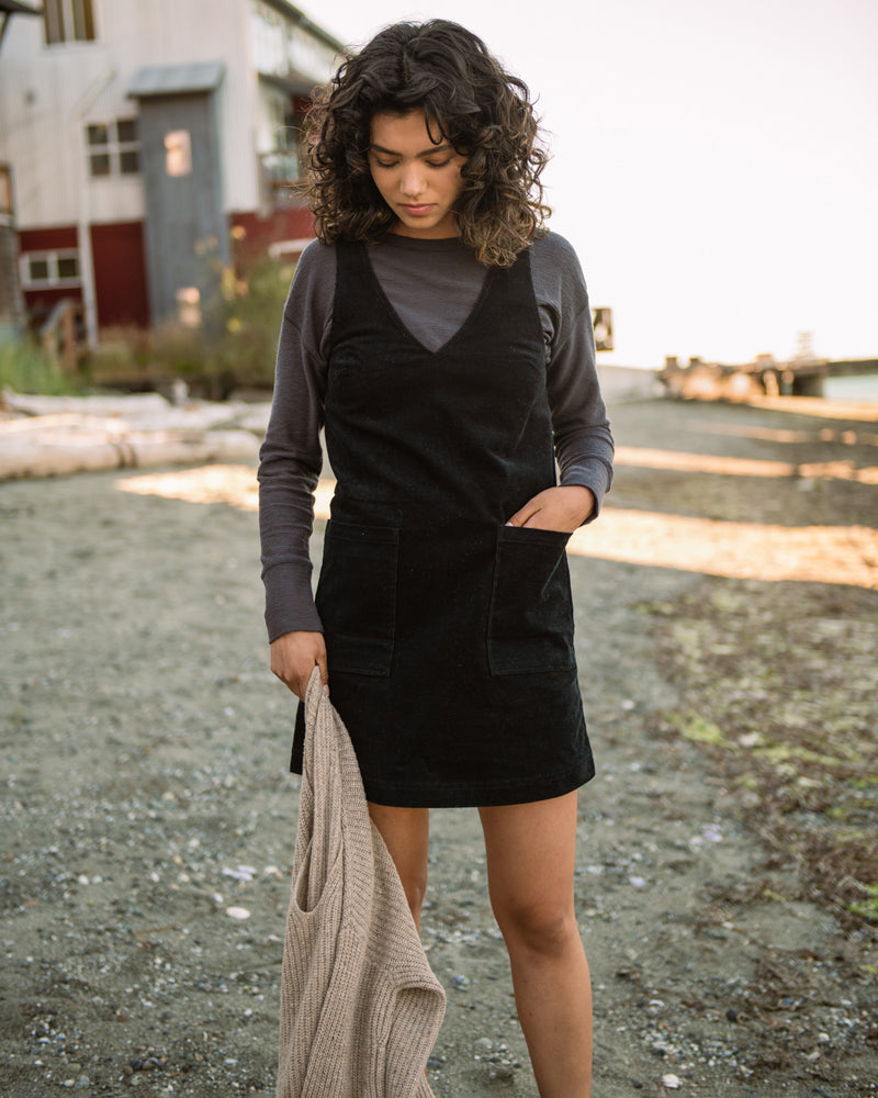 Organic Corduroy V-Neck Mini Dress